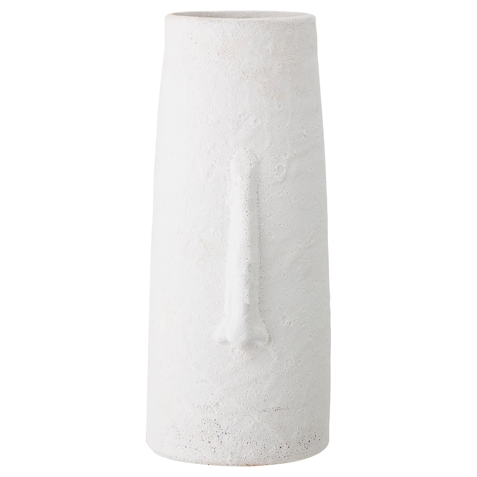 21st Century Hand Molded White Terracotta Mask Motif  Vase