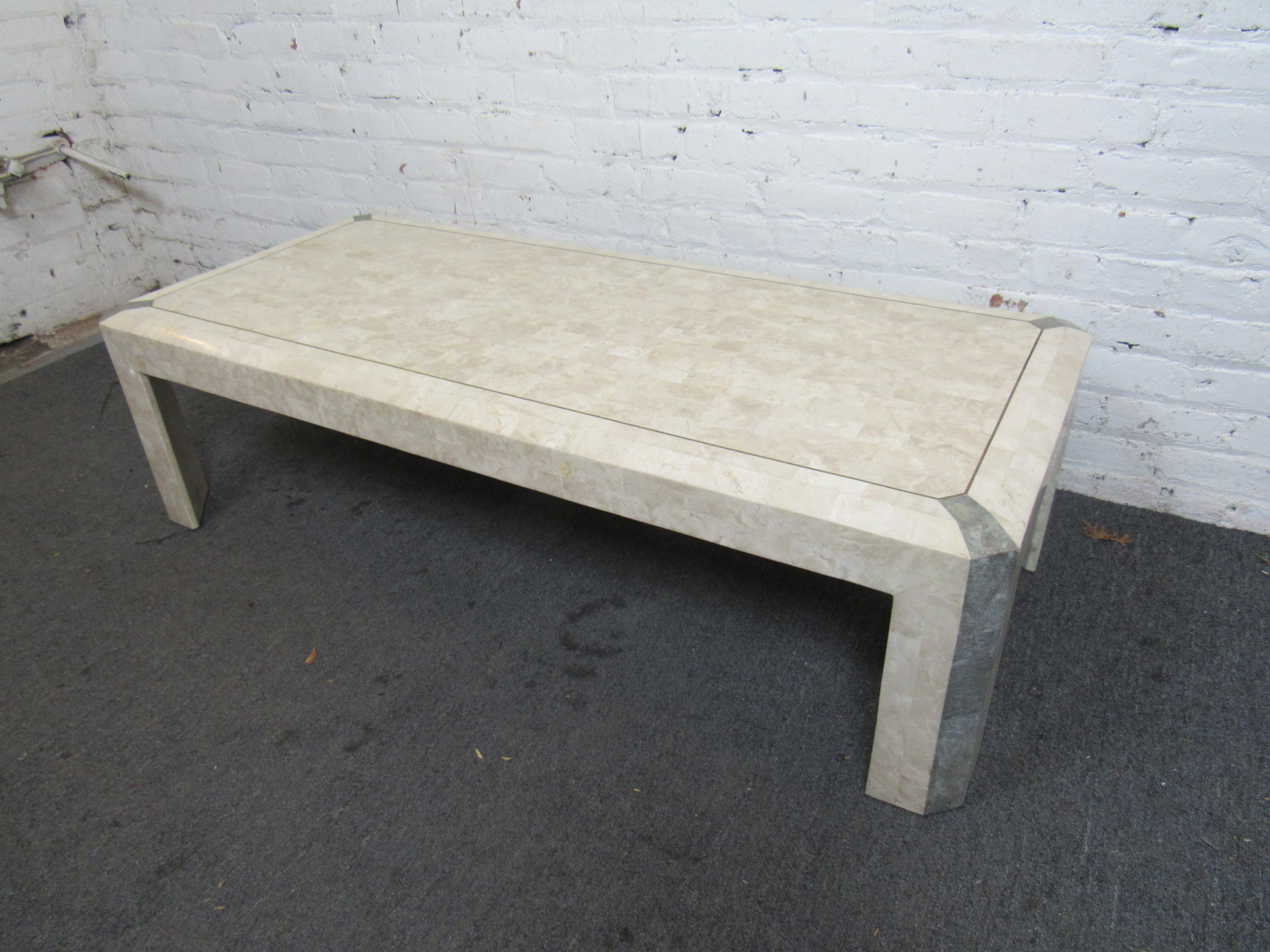 White Tessellated Stone Cocktail Table In Good Condition In Brooklyn, NY