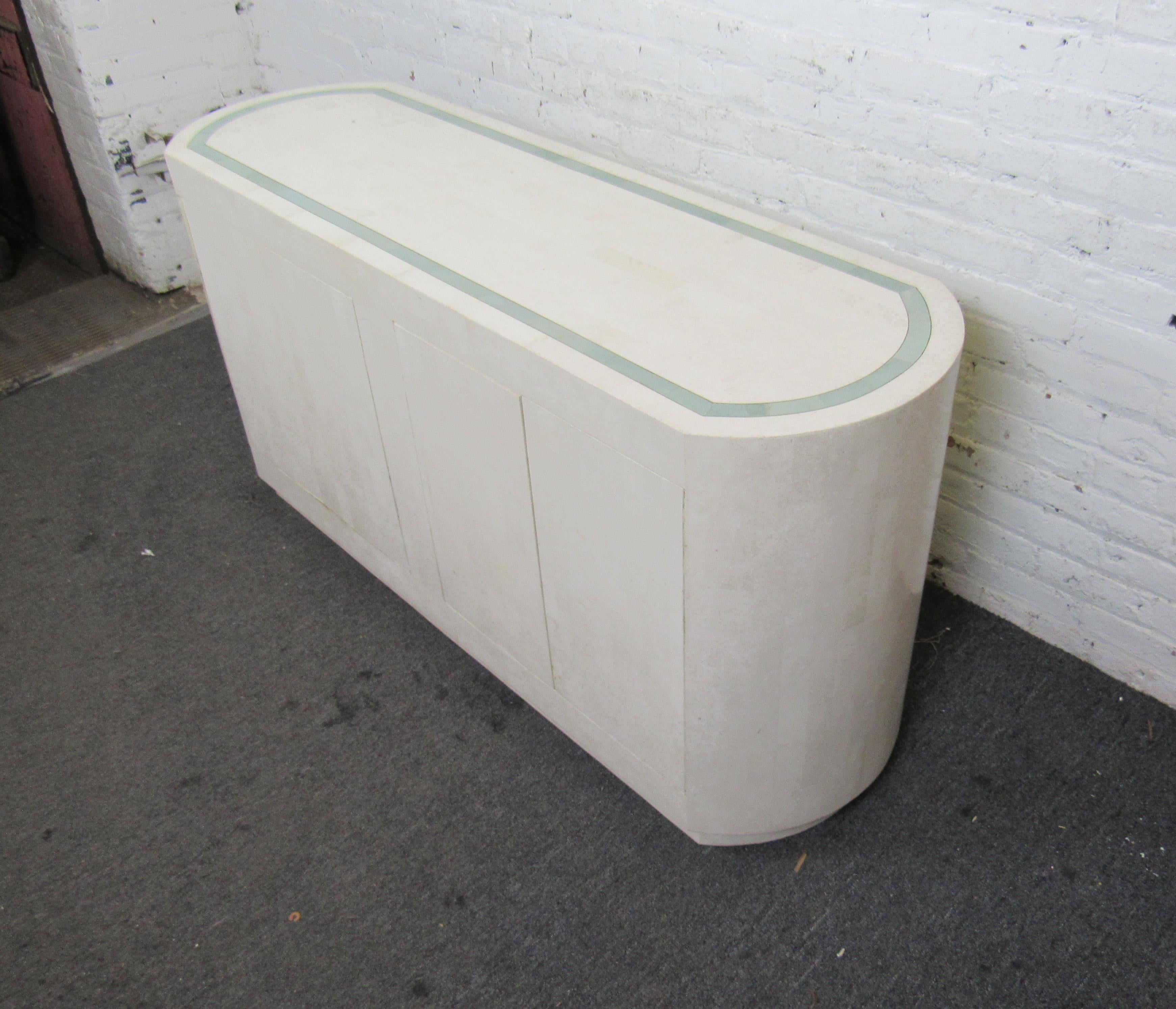 Mid-Century Modern White Tessellated Stone Console by Maitland Smith