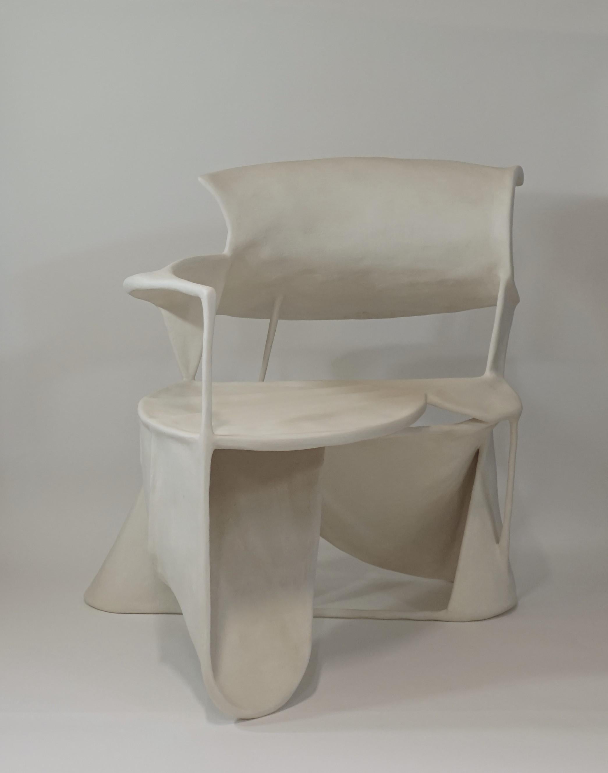 Cement Contemporary Design White Textured Curved Sculptures Chair by Jordan van der Ven For Sale