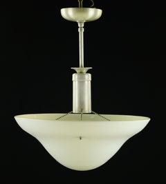 White Textured Glass Brushed Steel Pole Pendant Light