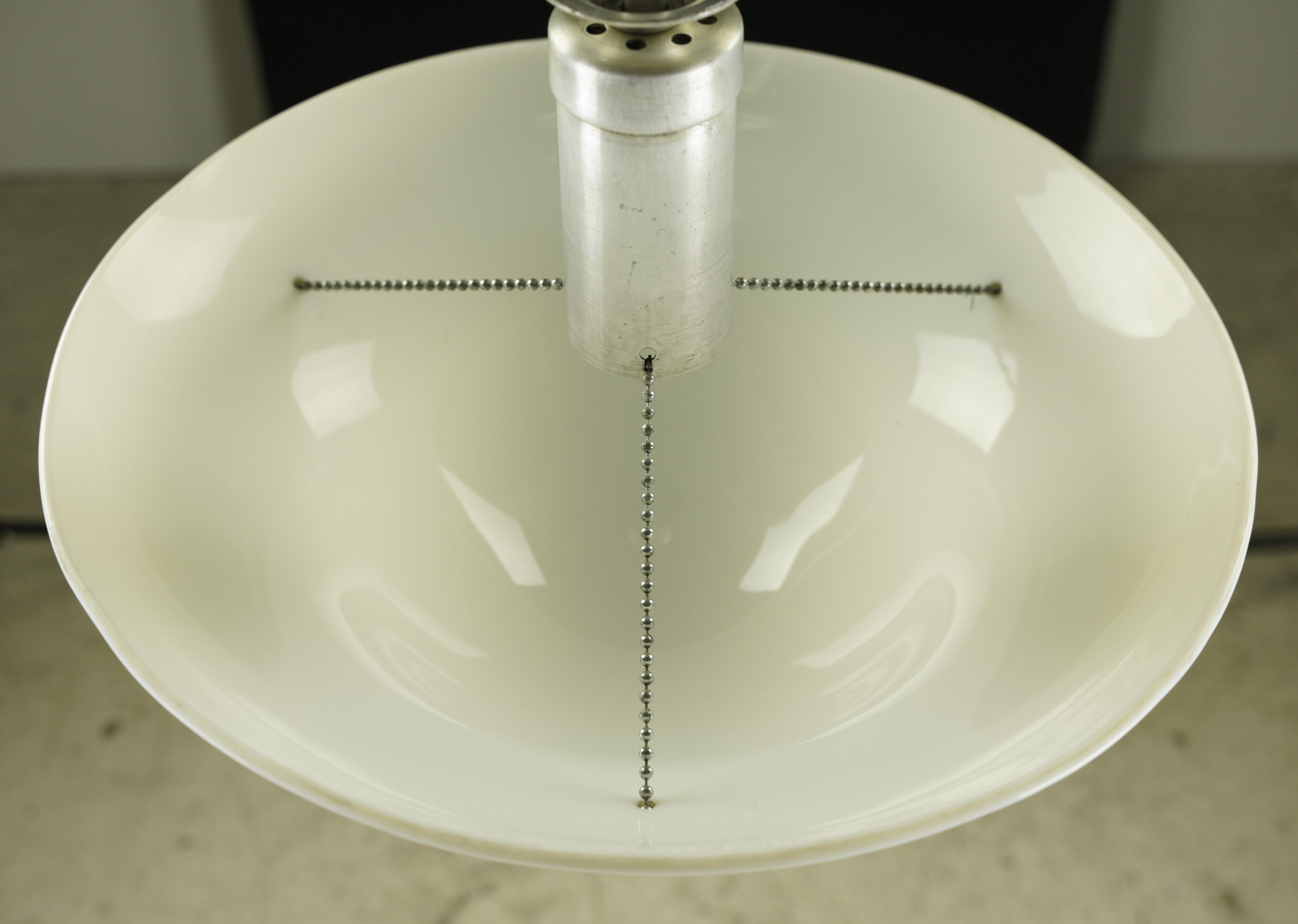 White Textured Glass Brushed Steel Pole Pendant Light In Good Condition For Sale In New York, NY