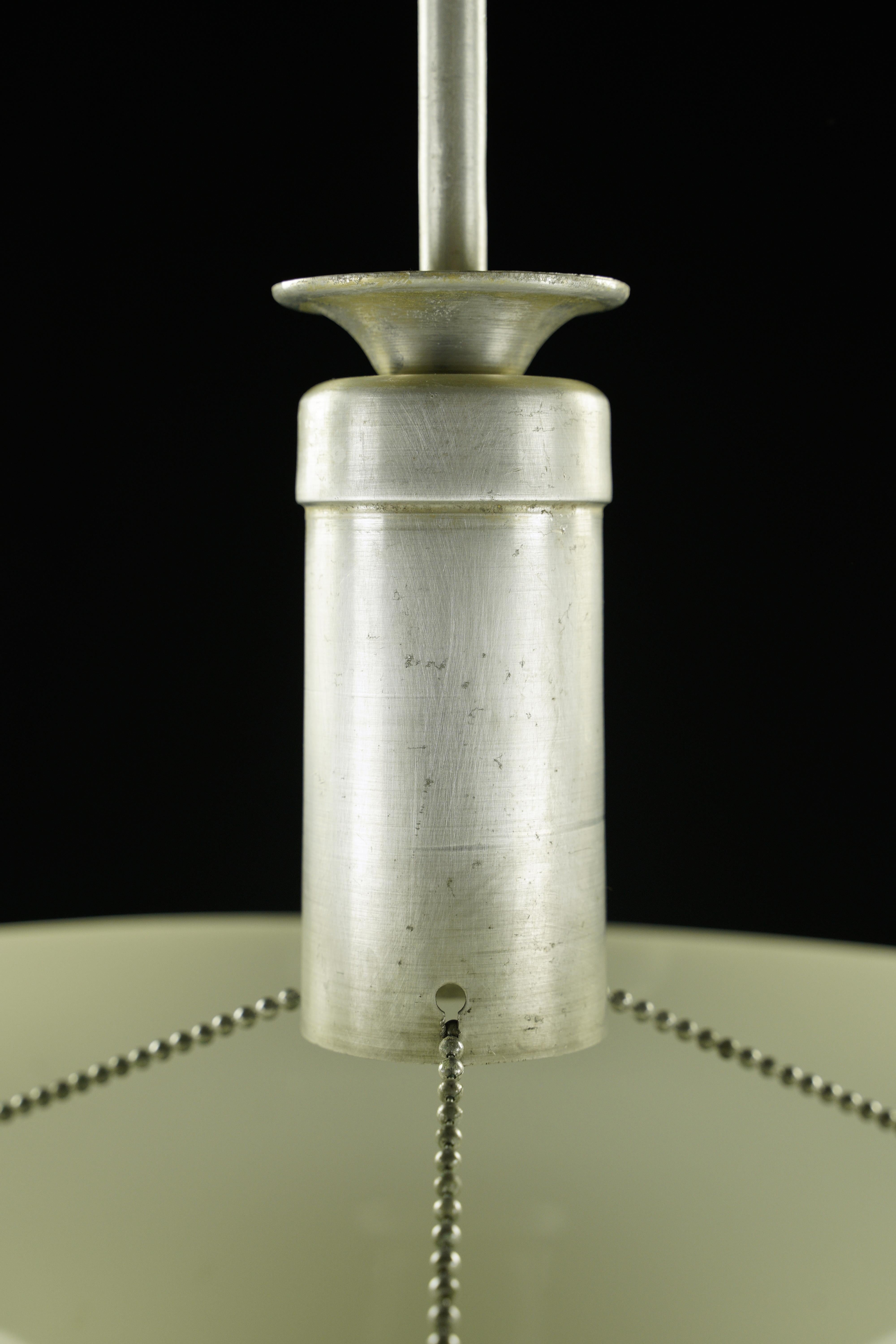 20th Century White Textured Glass Brushed Steel Pole Pendant Light For Sale