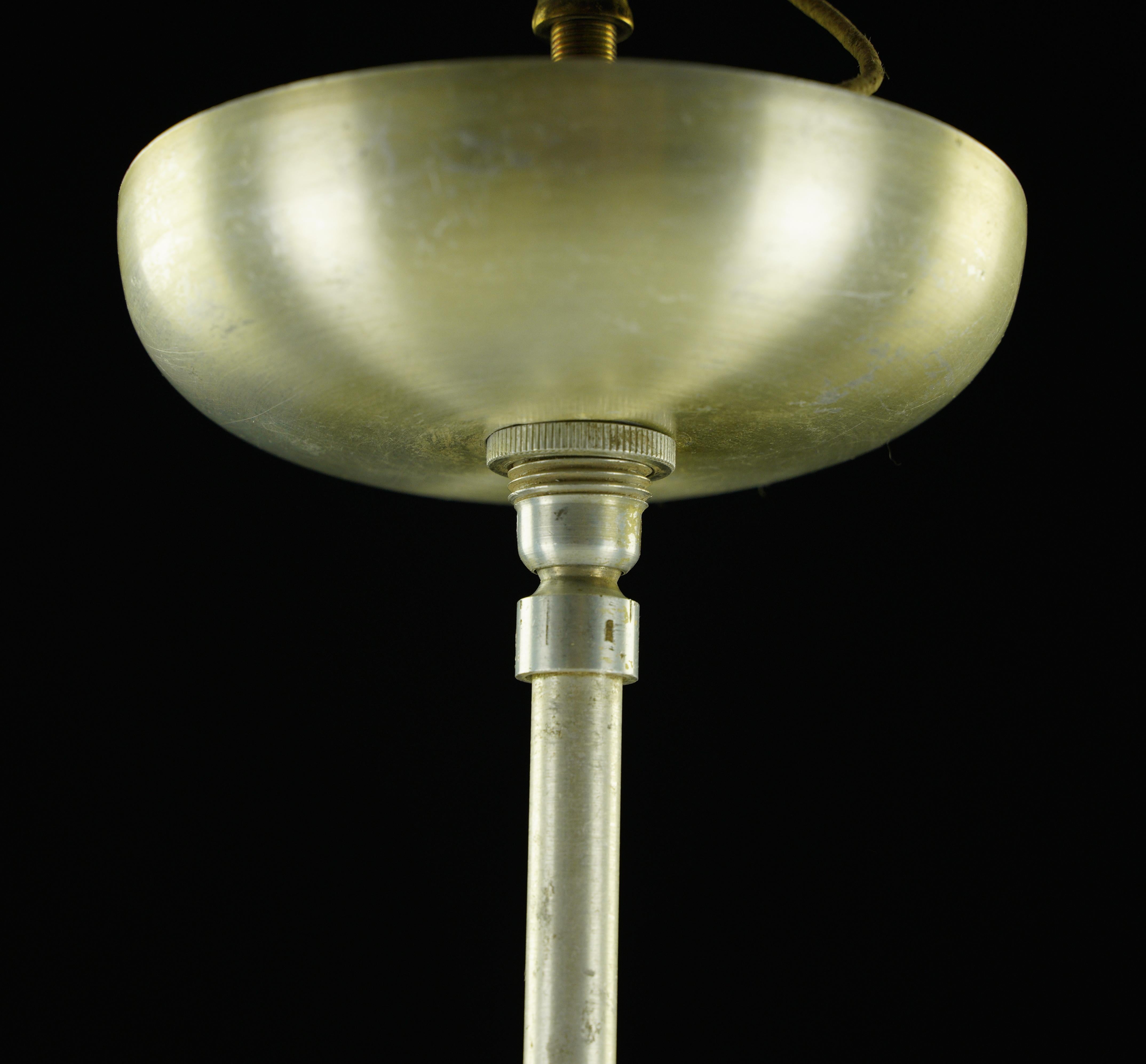 White Textured Glass Brushed Steel Pole Pendant Light For Sale 1