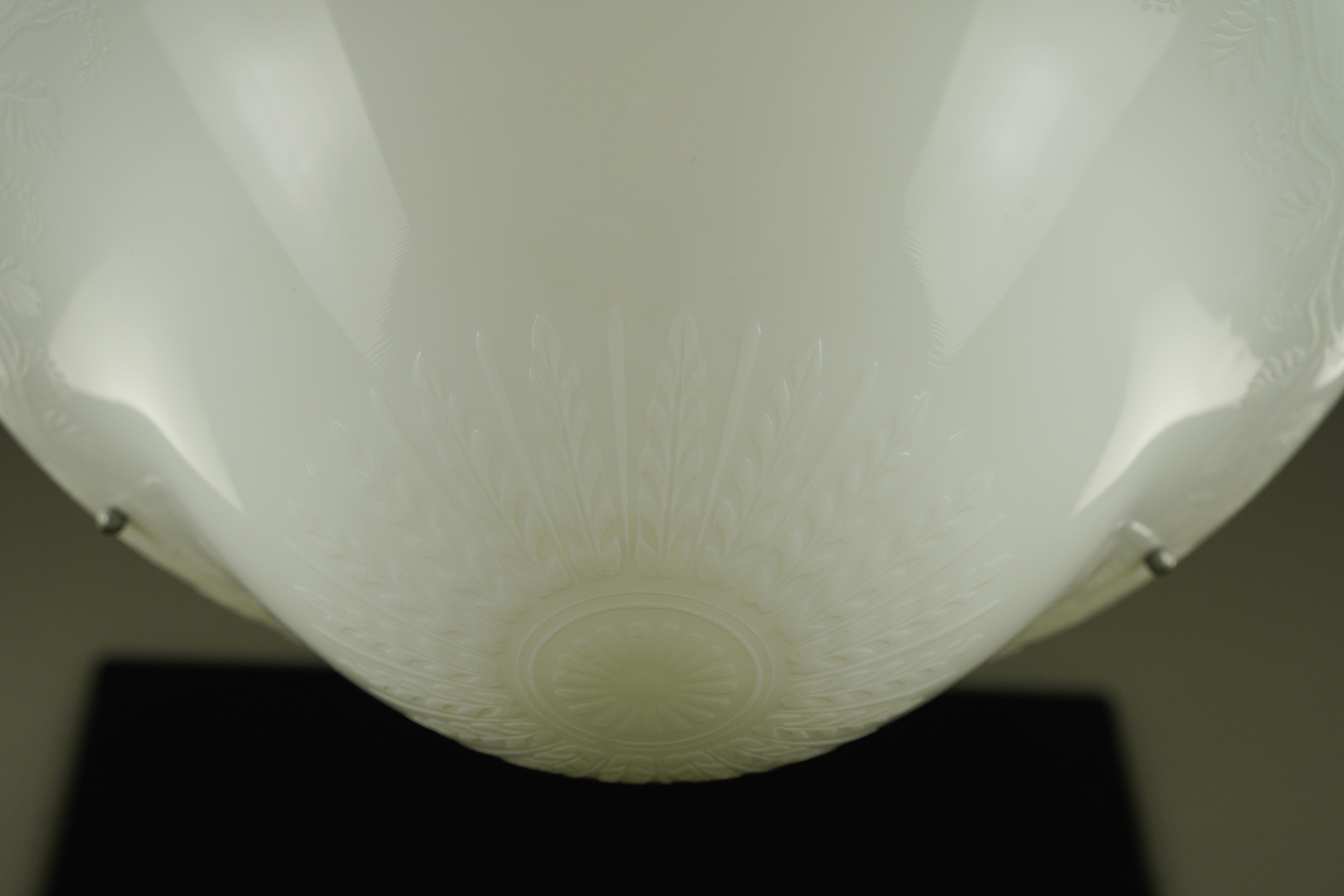 White Textured Glass Brushed Steel Pole Pendant Light For Sale 2