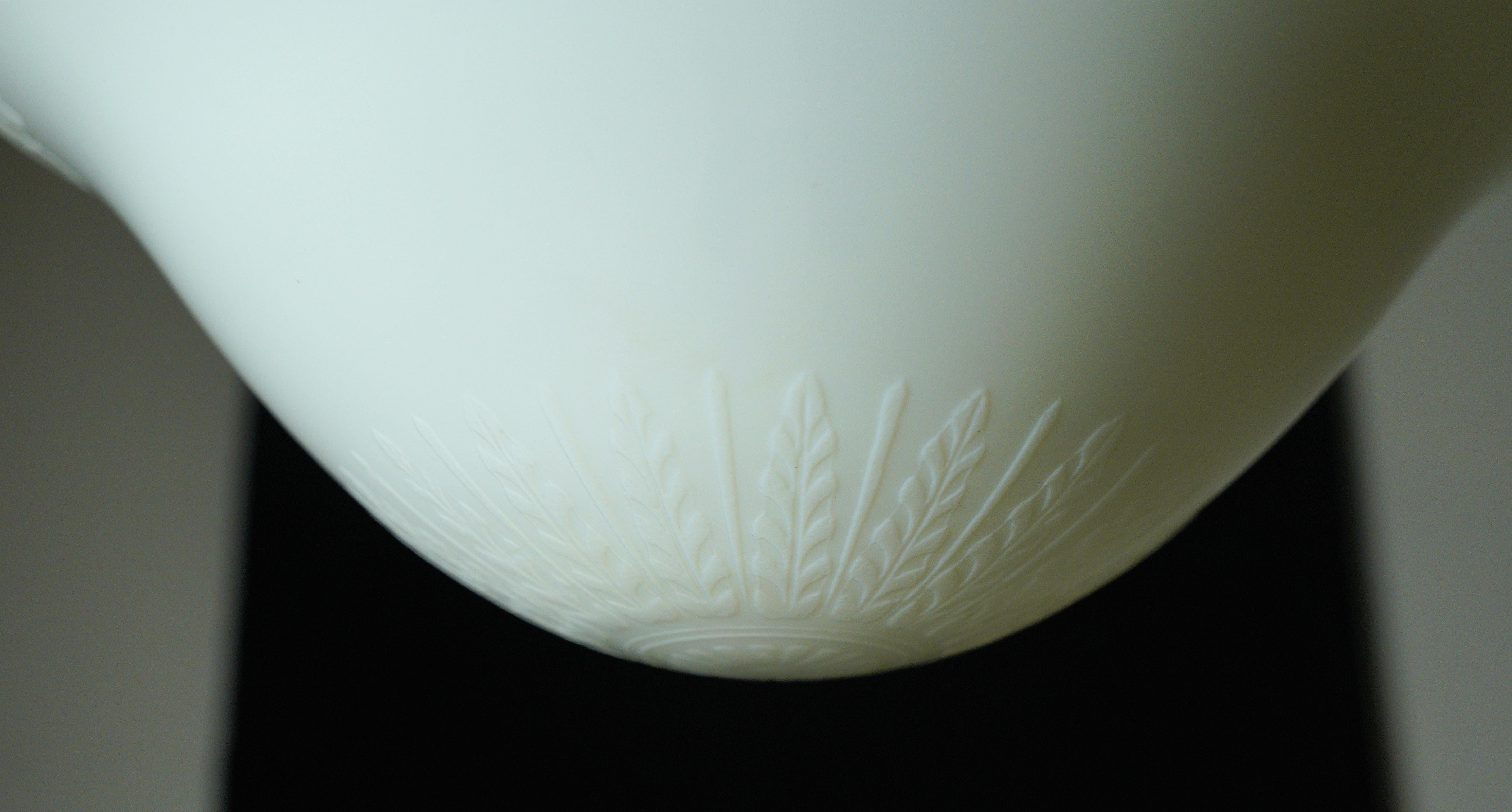 White Textured Glass Brushed Steel Pole Pendant Light For Sale 4
