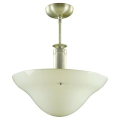 White Textured Glass Brushed Steel Pole Pendant Light