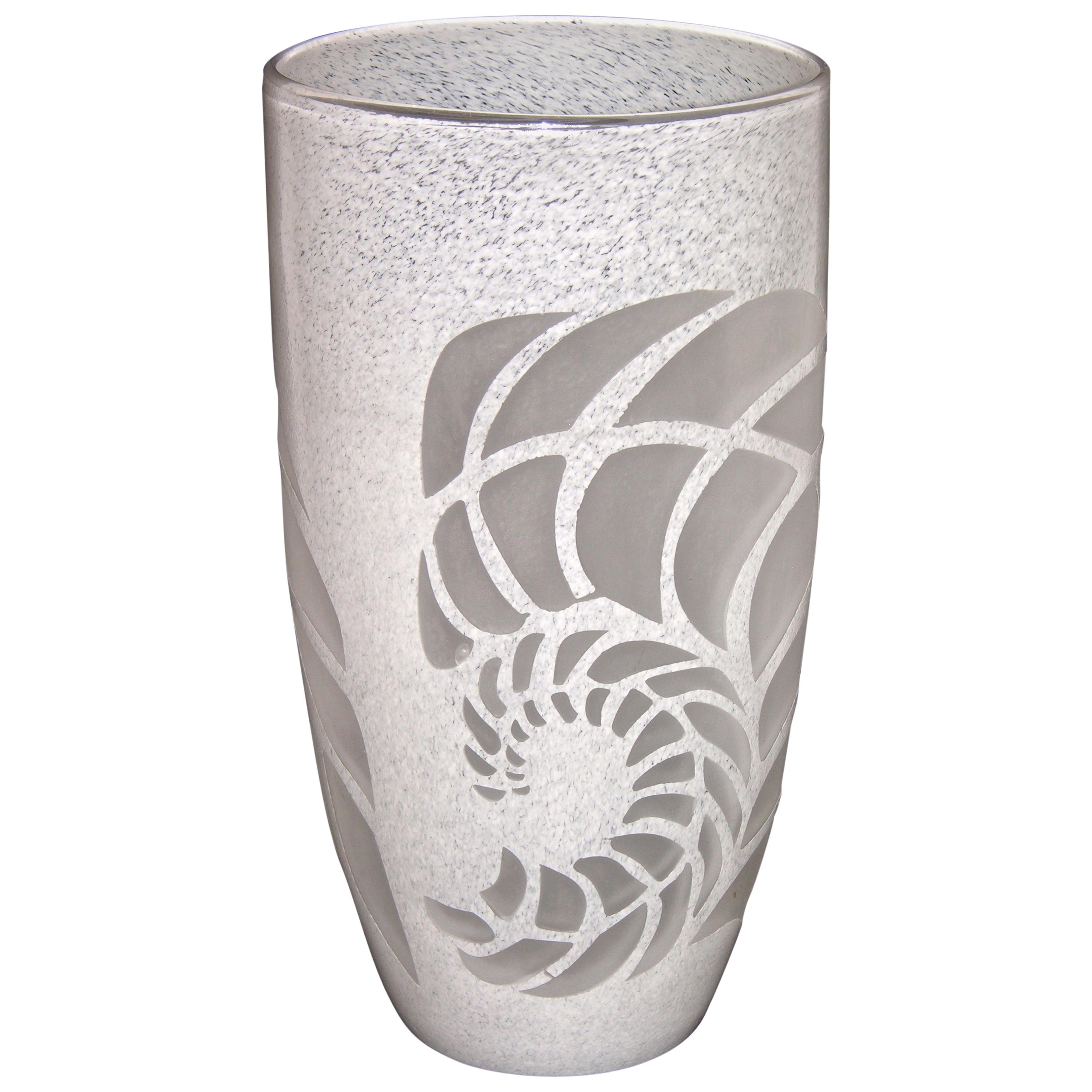 White Textured Murano Glass Vase with Fern Decor