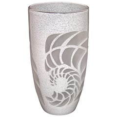 White Textured Murano Glass Vase with Fern Decor