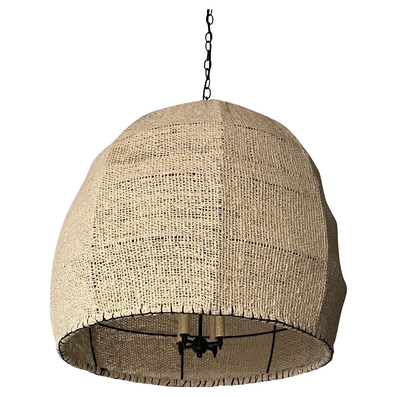 White Textured Nubby Cotton Chandelier, Indonesia, Contemporary