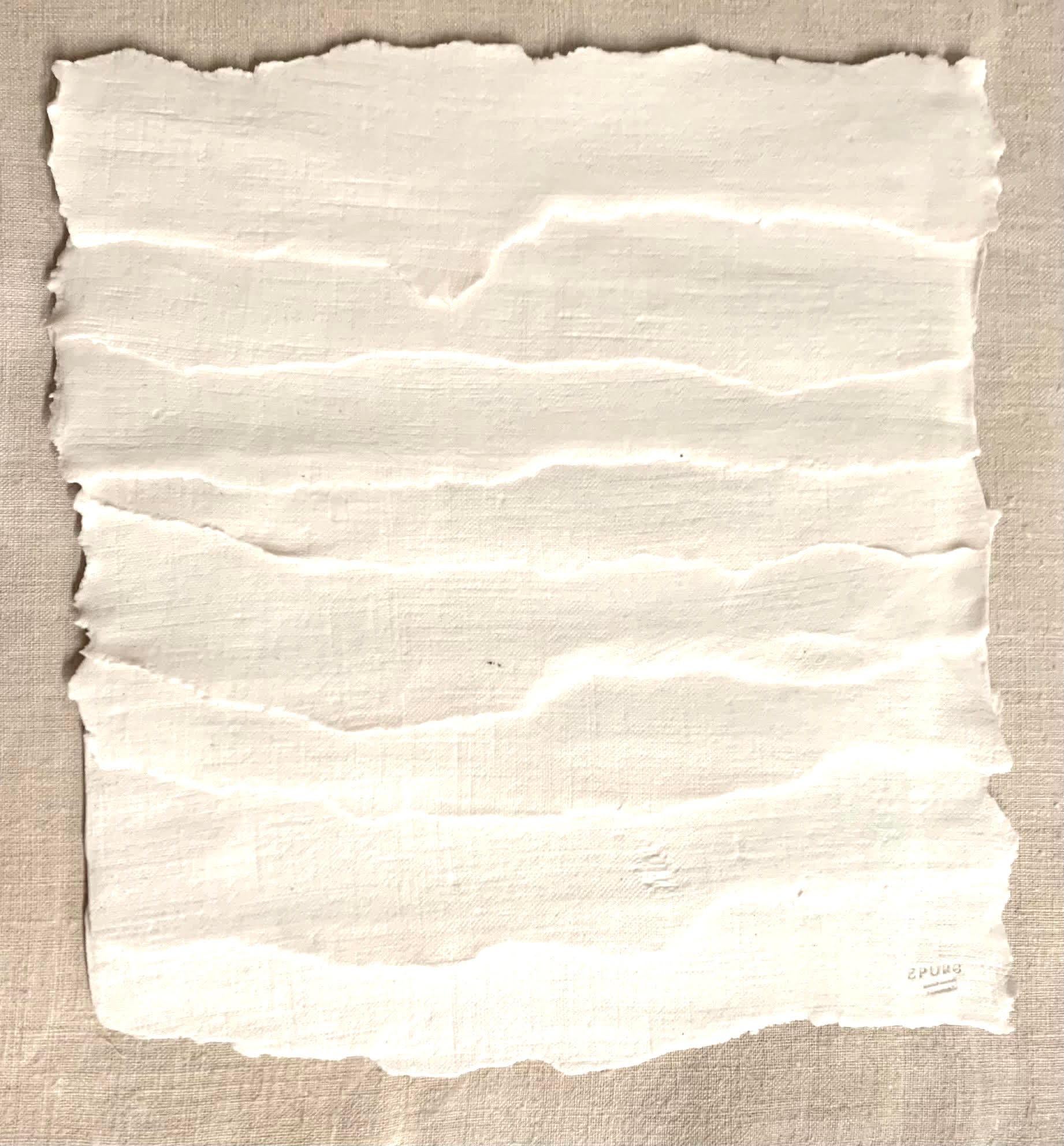 French White Textured Porcelain Strips on Linen, Framed, France, Contemporary