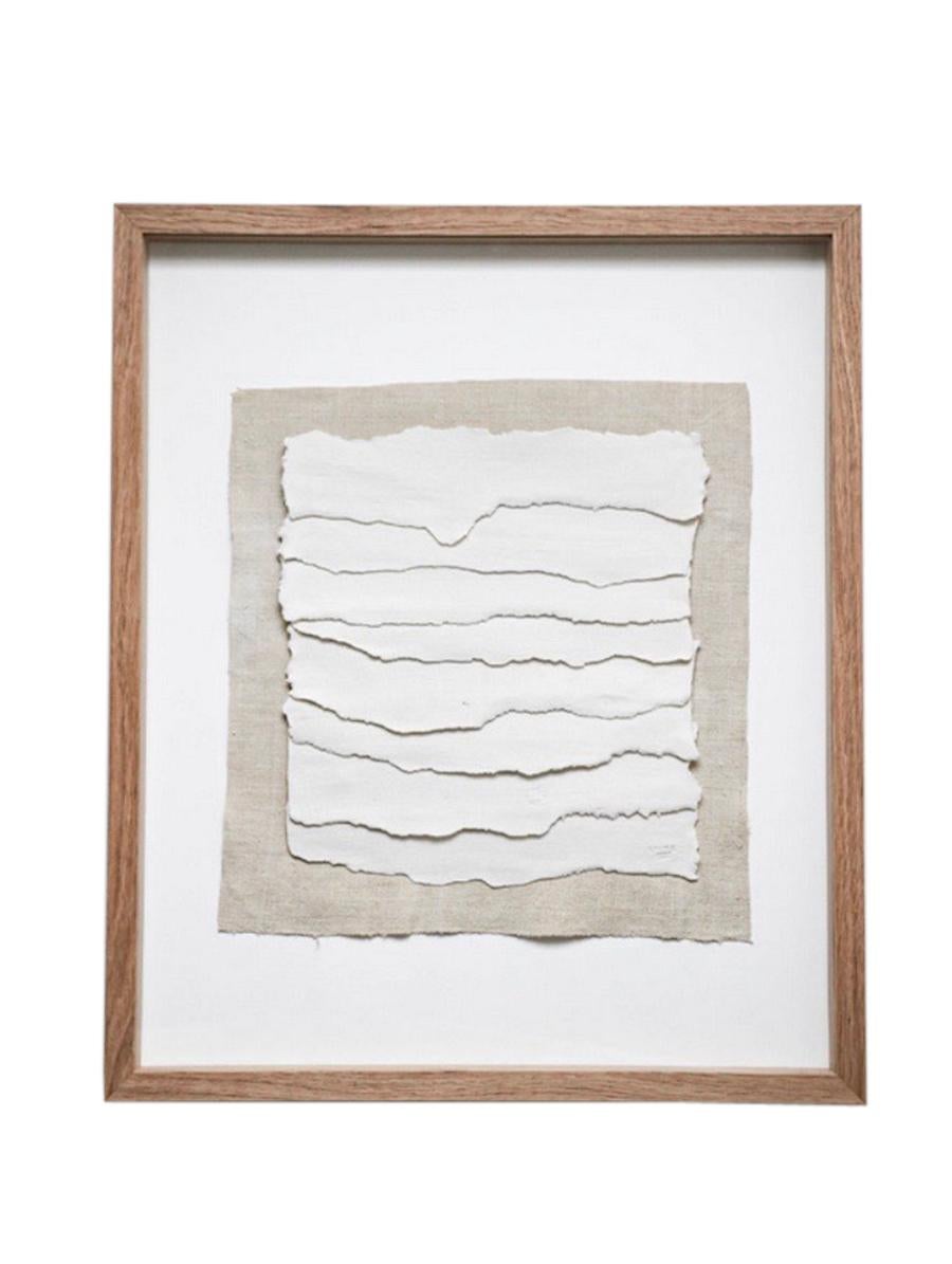 French White Textured Porcelain Strips on Linen, Framed, France, Contemporary