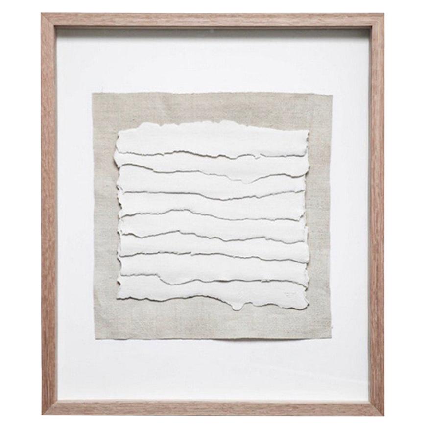 White Textured Porcelain Strips on Linen, Framed, France, Contemporary