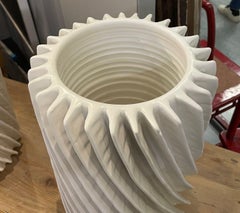 White Textured Rib Porcelain Pair Of Vases, Italy, Mid Century