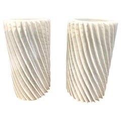 White Textured Rib Porcelain Pair Of Vases, Italy, Mid Century