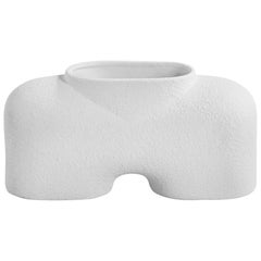 White Textured Short and Wide Single Spout Ceramic Vase, Denmark, Contemporary