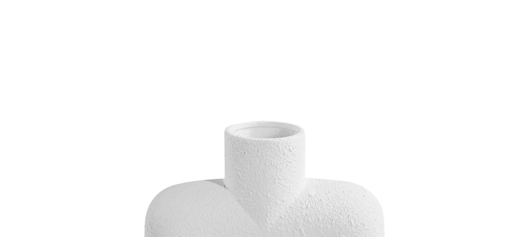 Contemporary Danish design textured white ceramic vase with single round spout on a base of two round spheres.
Very sculptural in design.
Two available and sold individually.

   