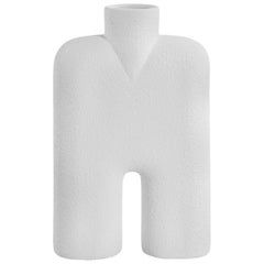 White Textured Tall Single Spout Ceramic Vase, Denmark, Contemporary White Textured Tall Single Spout Ceramic Vase, Denmark, Contemporary