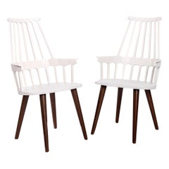 White Thermoplastic Shell Seat with Oak Stained Leg Dining Chair, Kartell