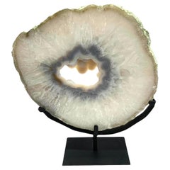 Antique White Thick Agate Geode On Stand, Brazil, Prehistoric
