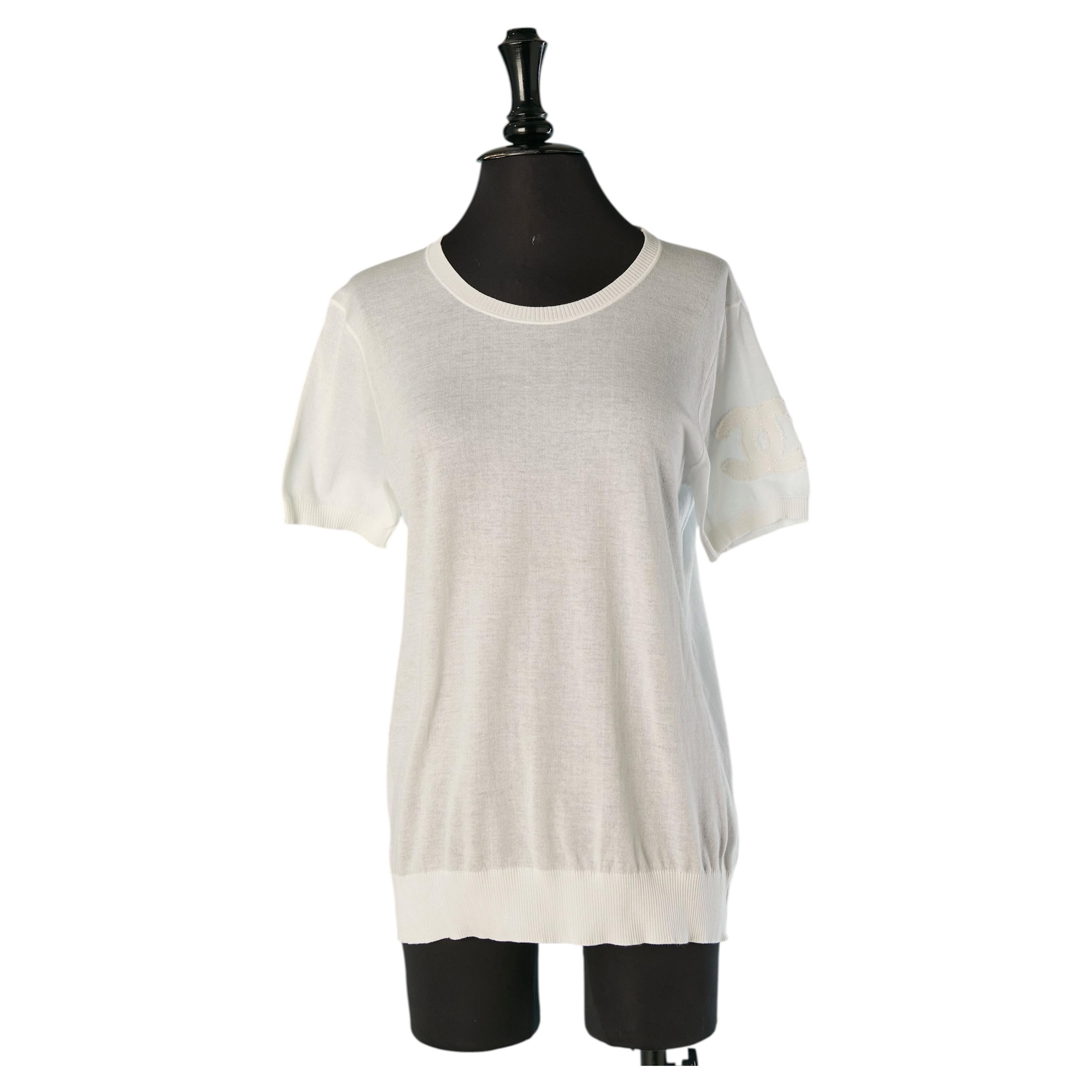 Camiseta blanca de algodón de punto fino de CHANEL