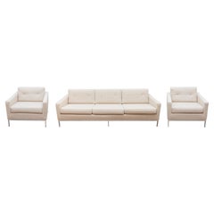 White Three-Seat Sofa and Matching Lounge Chairs, 1970s Living Room Set