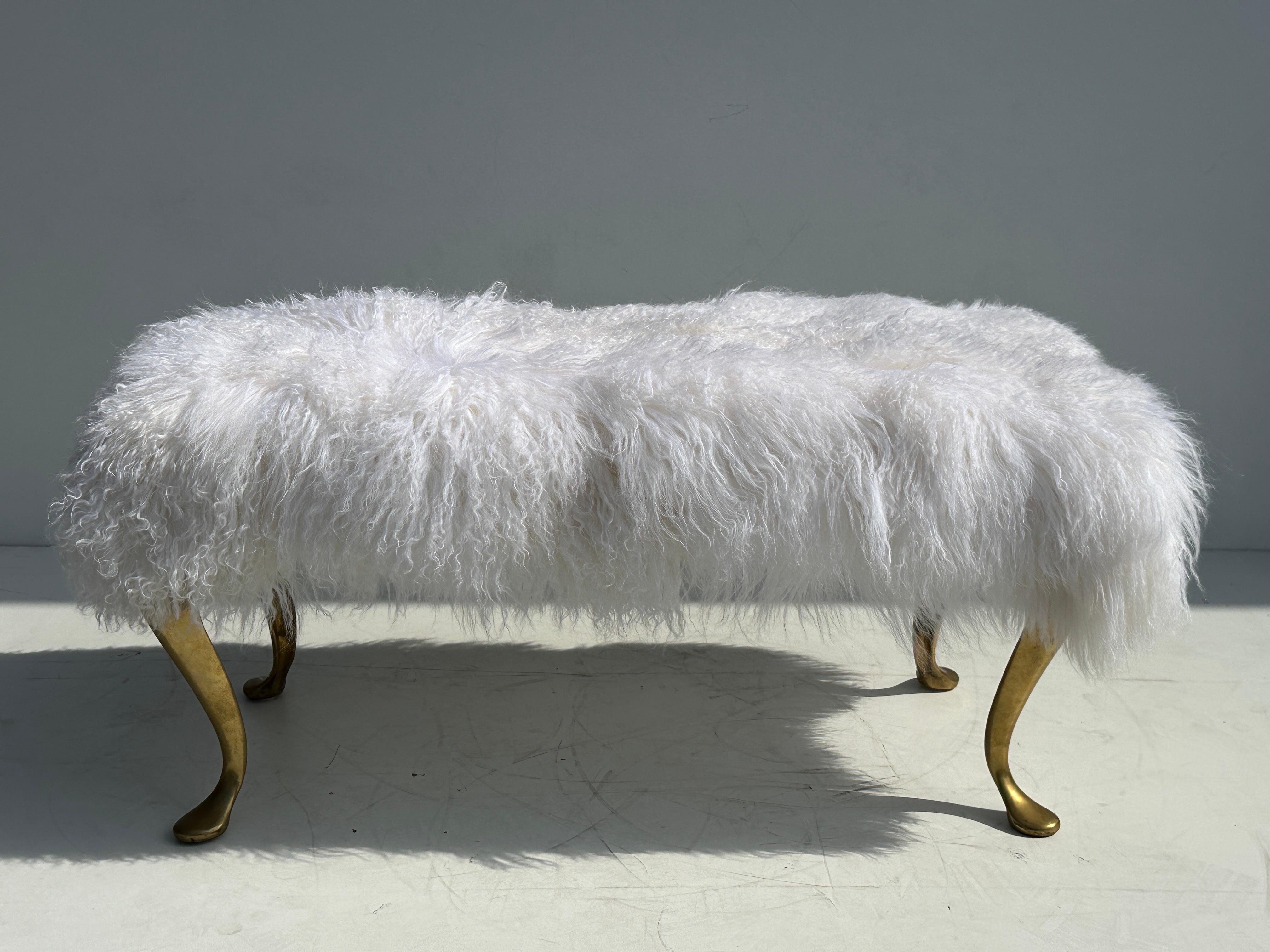 Italian White Tibetan Fur Bench For Sale
