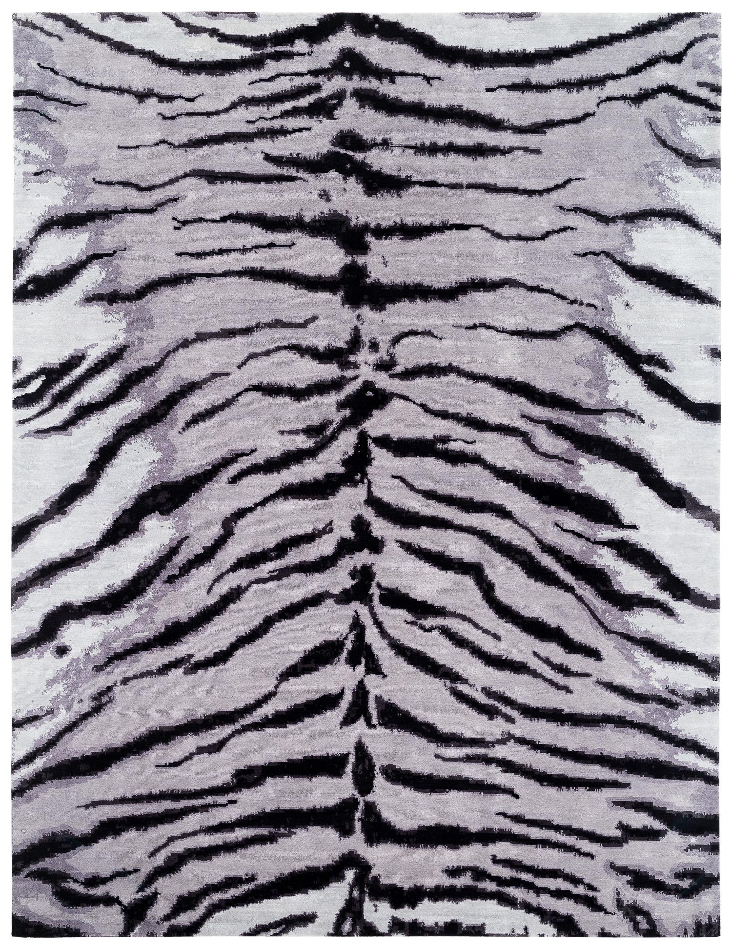 White Tiger Modern Animal Print Handmade Luxury Silk Area Rug by Joseph Carini For Sale 5