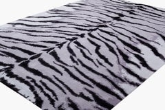 White Tiger Modern Animal Print Handmade Luxury Silk Area Rug by Joseph Carini