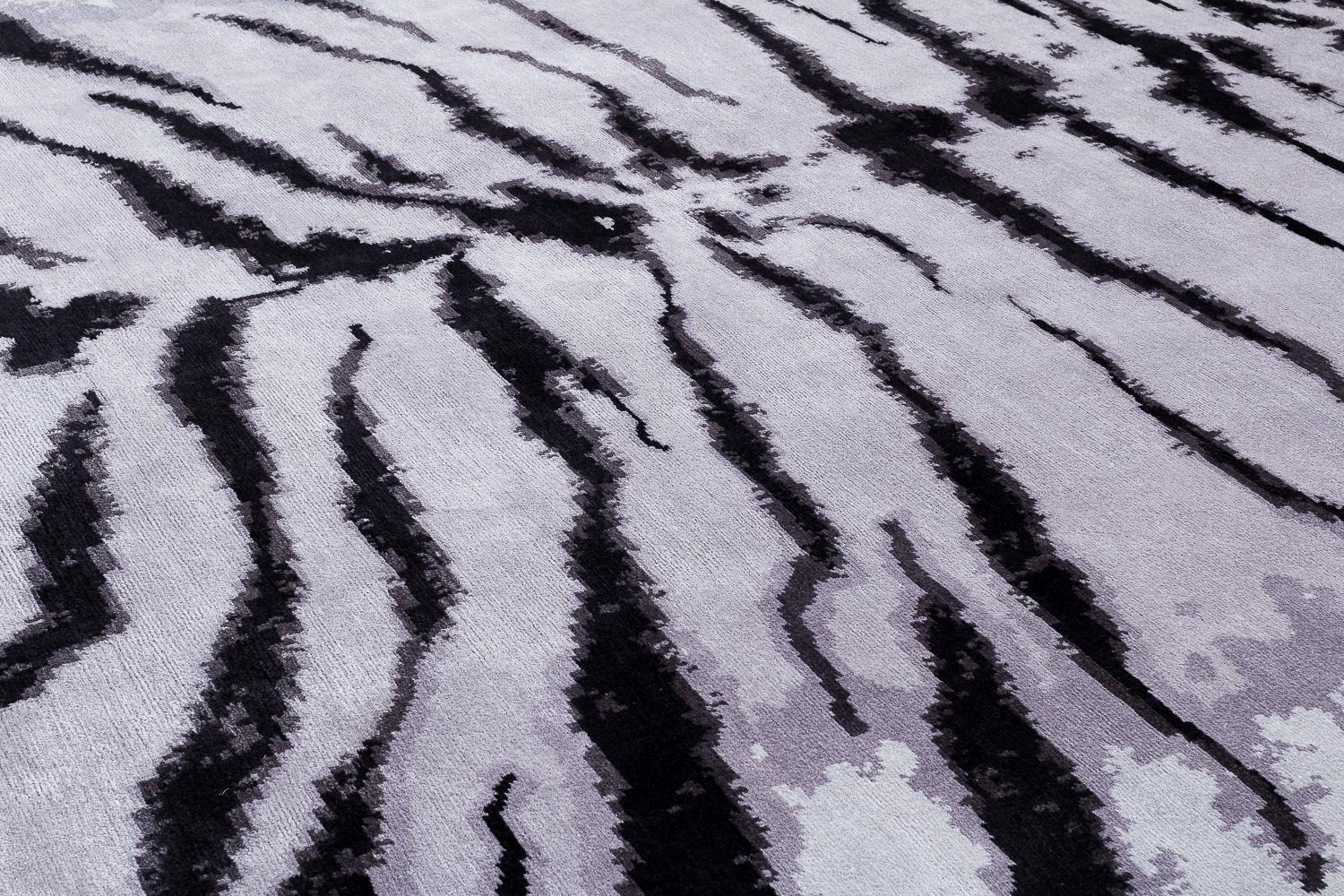 Vegetable Dyed White Tiger Modern Animal Print Handmade Luxury Silk Area Rug by Joseph Carini For Sale