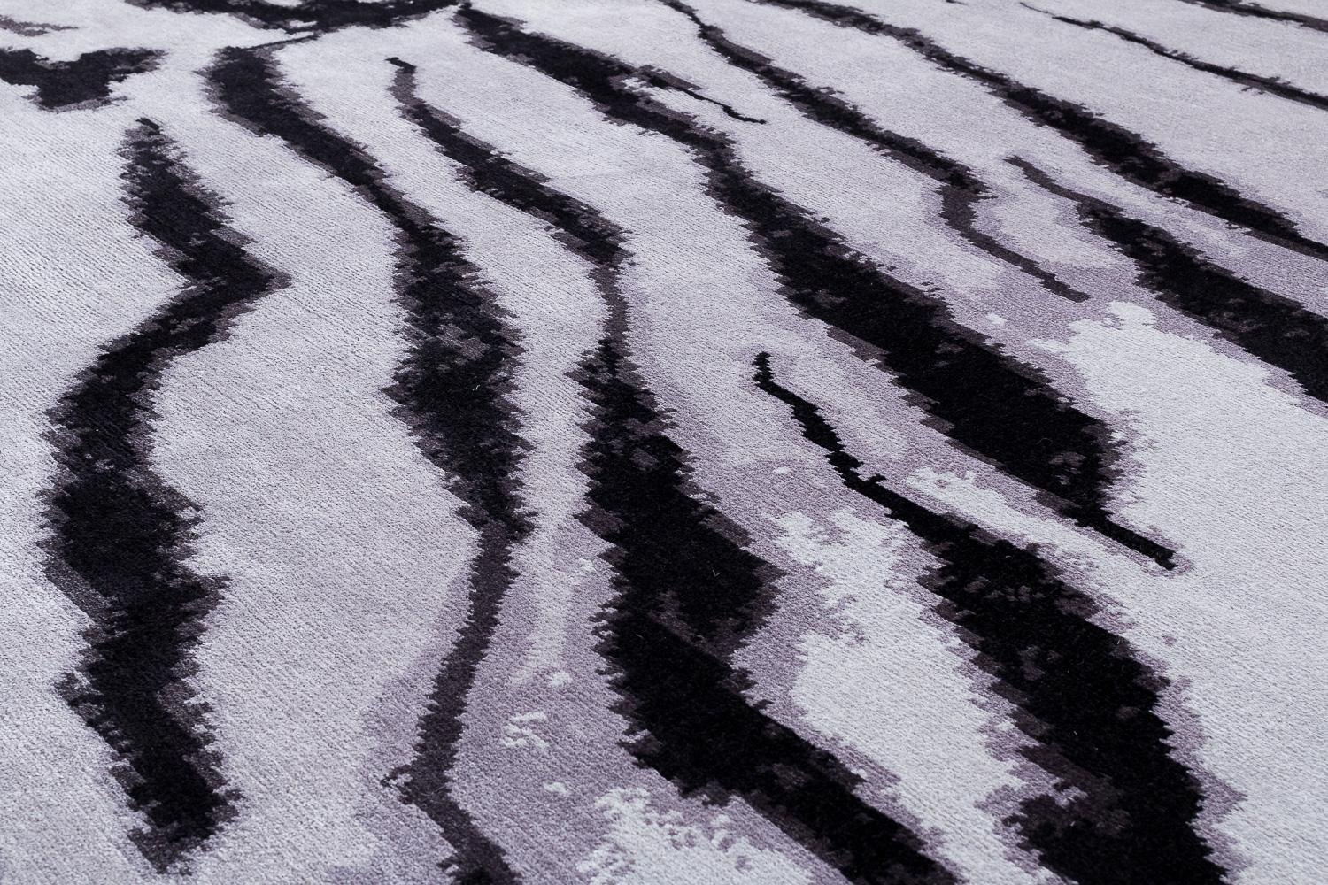 Contemporary White Tiger Modern Animal Print Handmade Luxury Silk Area Rug by Joseph Carini For Sale