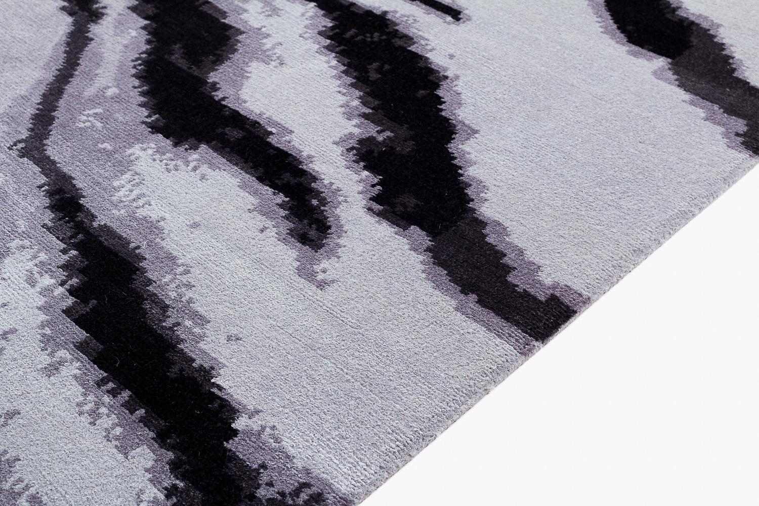 White Tiger Modern Animal Print Handmade Luxury Silk Area Rug by Joseph Carini For Sale 3