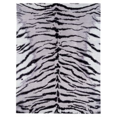 White Tiger Modern Animal Print Handmade Luxury Silk Area Rug by Joseph Carini