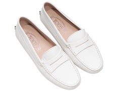 White Tod's Pebbled Leather Driving Loafers Size 36.5