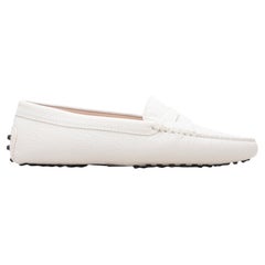 White Tod's Pebbled Leather Driving Loafers Size 36.5
