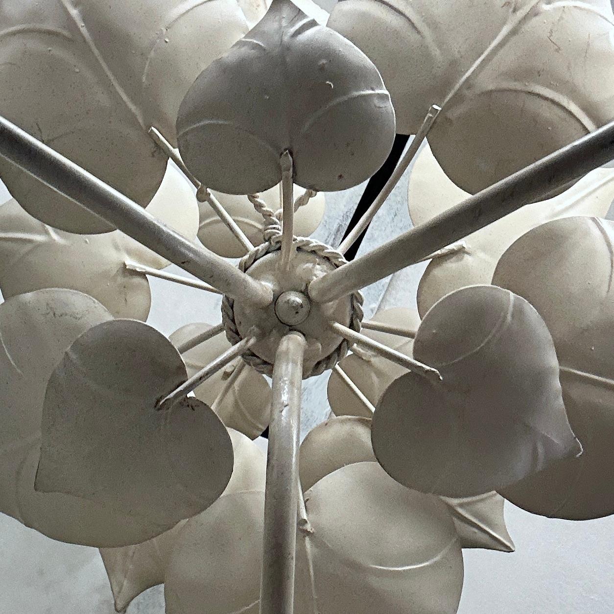 Painted White Tole Foliage Chandelier For Sale
