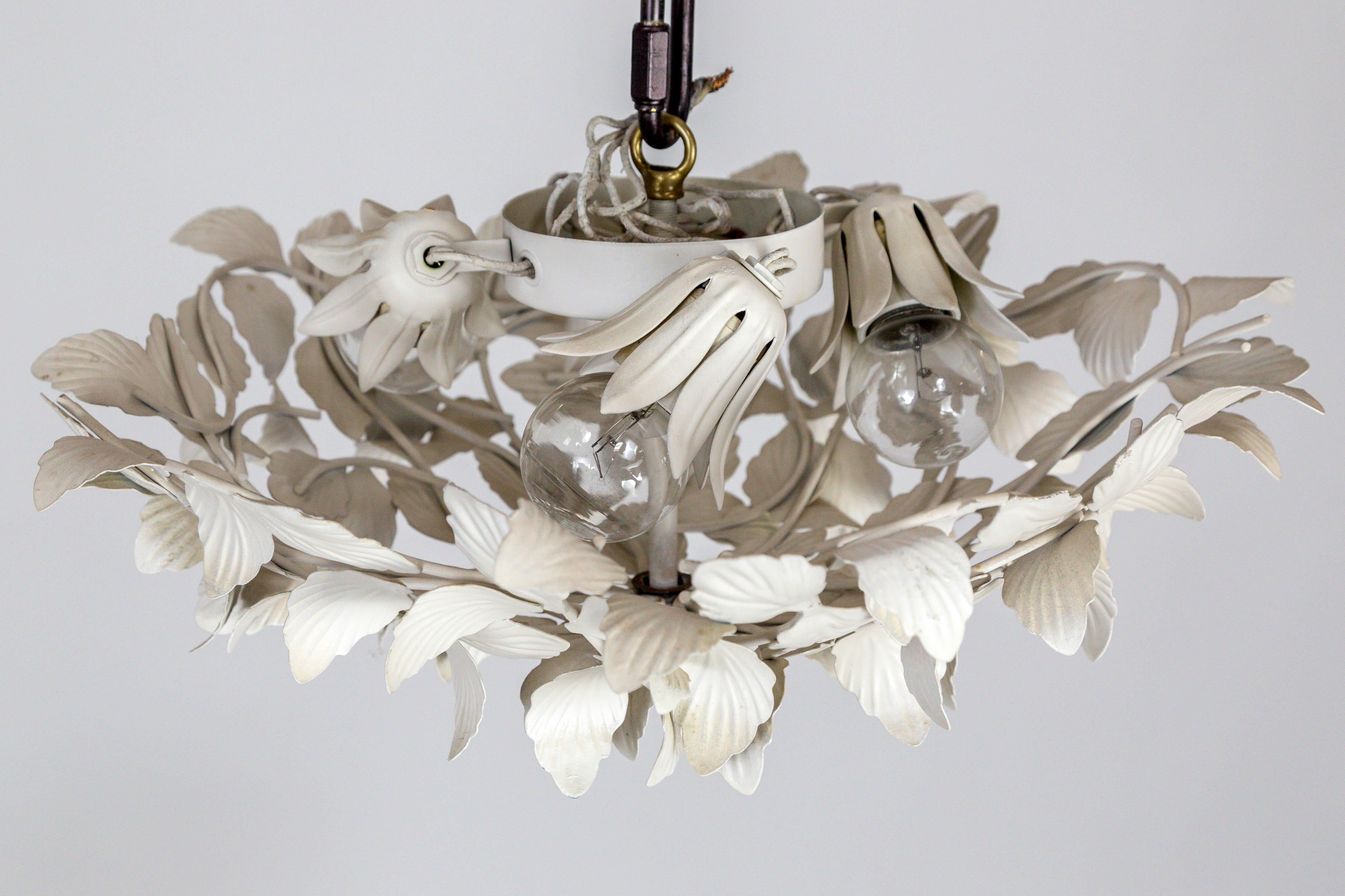 Mid-Century Modern White Tole Leaf Cluster Low Relief Wall or Ceiling Lights