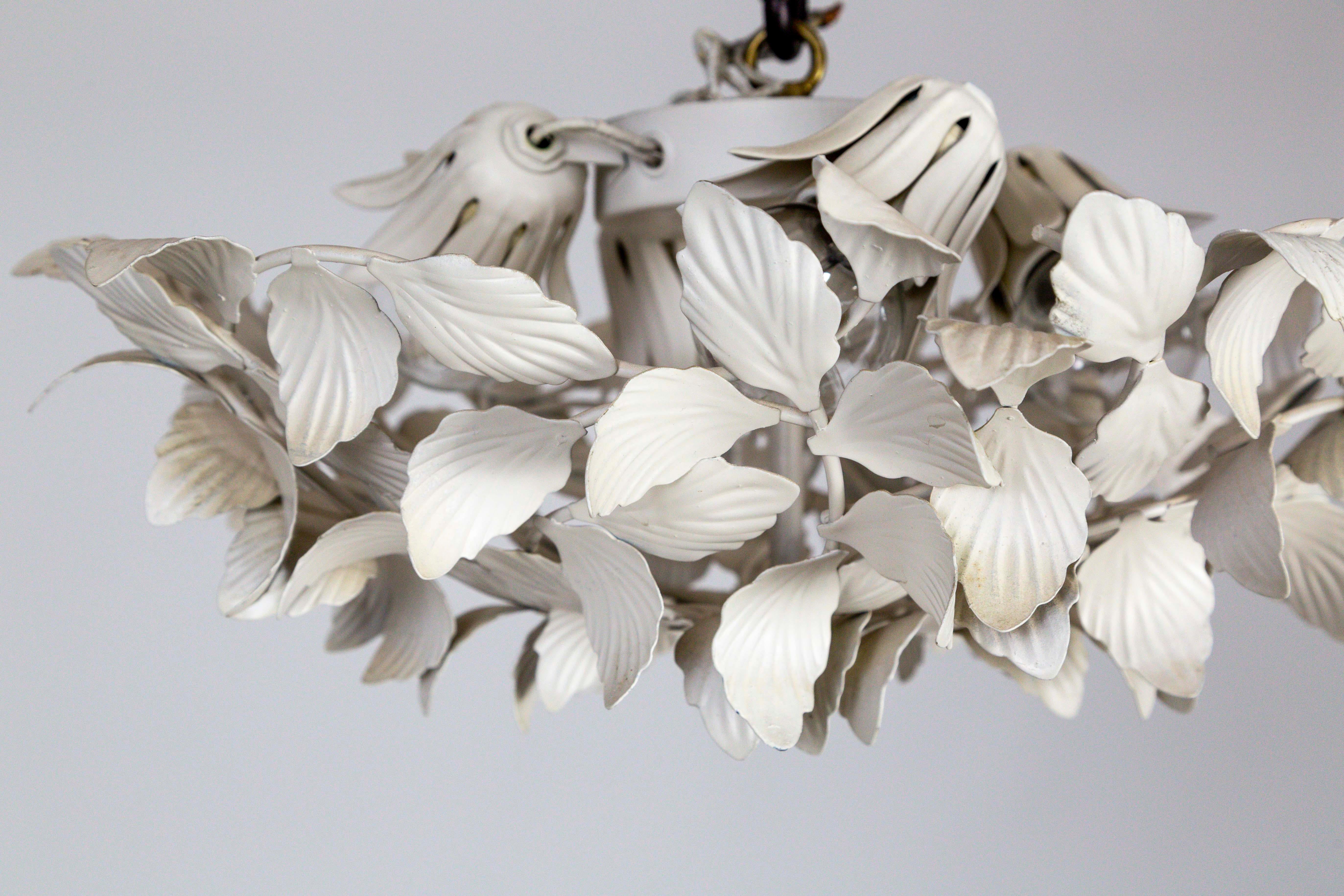 White Tole Leaf Cluster Low Relief Wall or Ceiling Lights In Good Condition In San Francisco, CA
