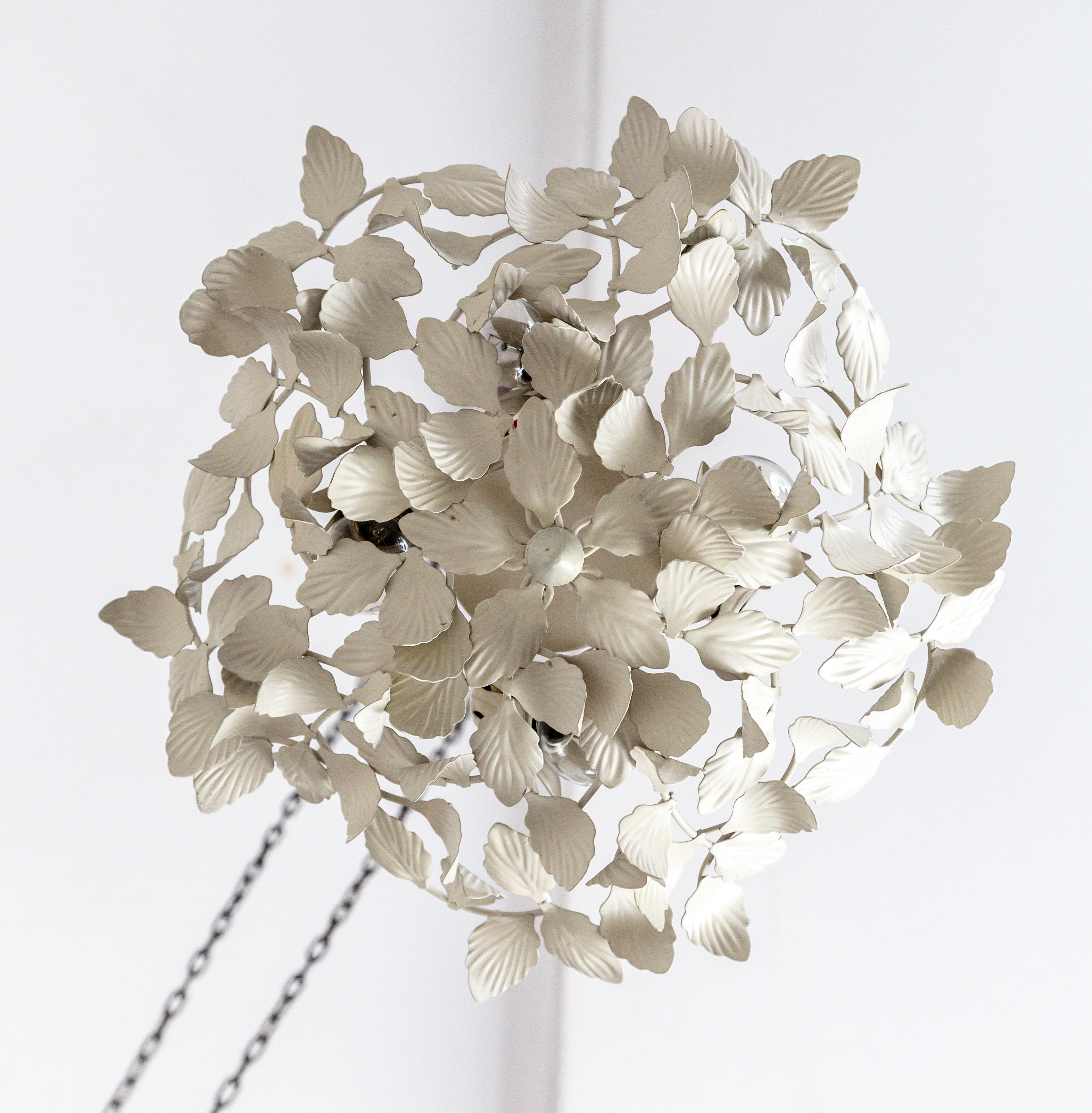 20th Century White Tole Leaf Cluster Low Relief Wall or Ceiling Lights