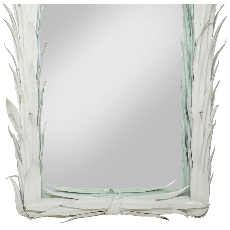 American White tole Metal Palm Frond Mirror For Sale