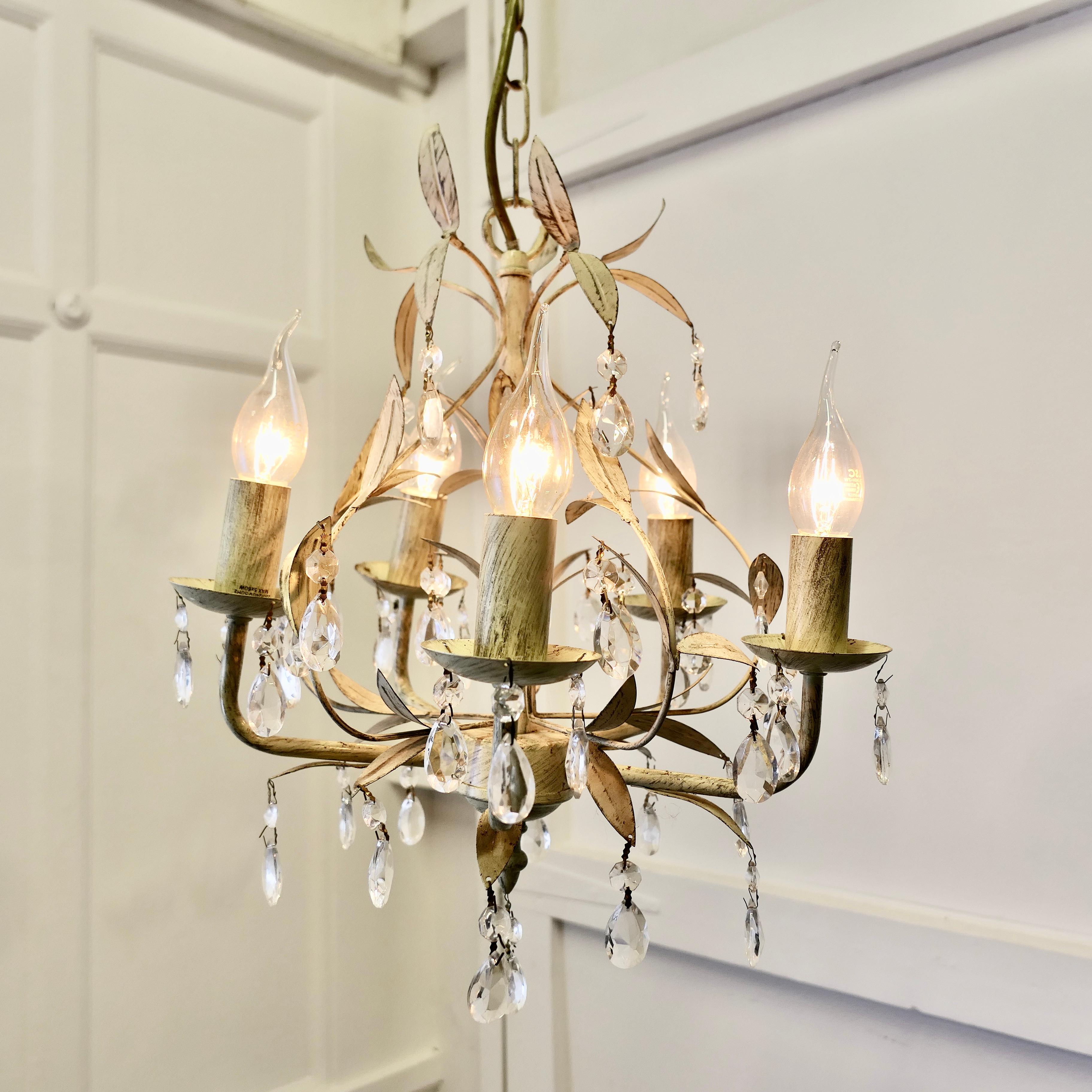 Metal White Toleware Open Basket Ceiling Chandelier   A decorative circular ceiling l For Sale