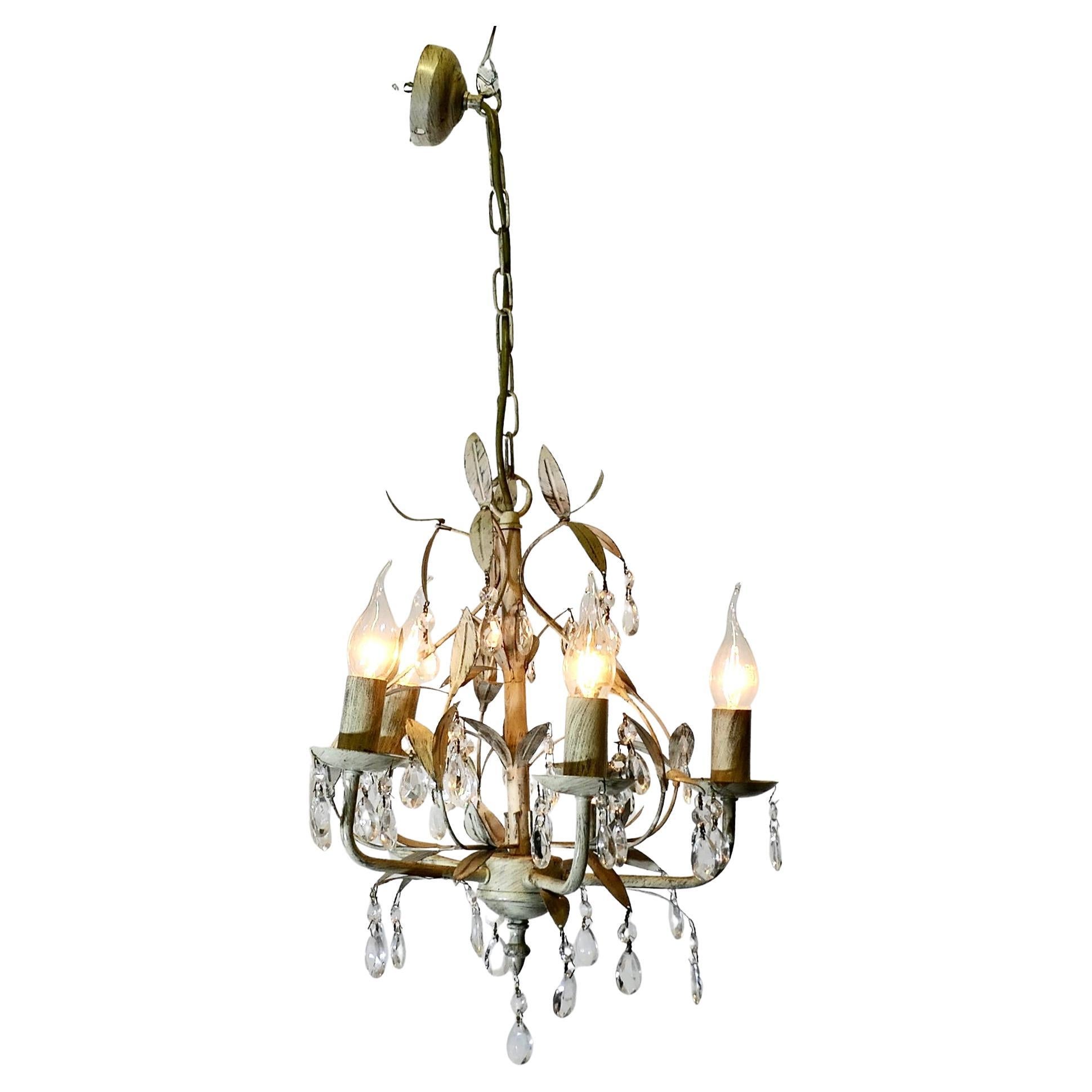 White Toleware Open Basket Ceiling Chandelier   A decorative circular ceiling l For Sale