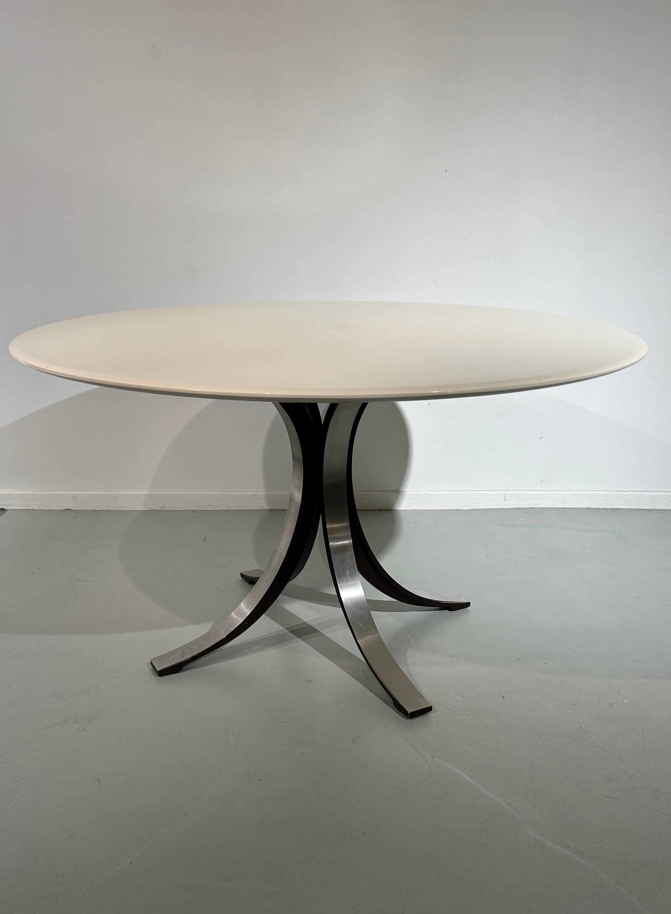 Italian White top round dining table by Osvaldo Borsani For Sale