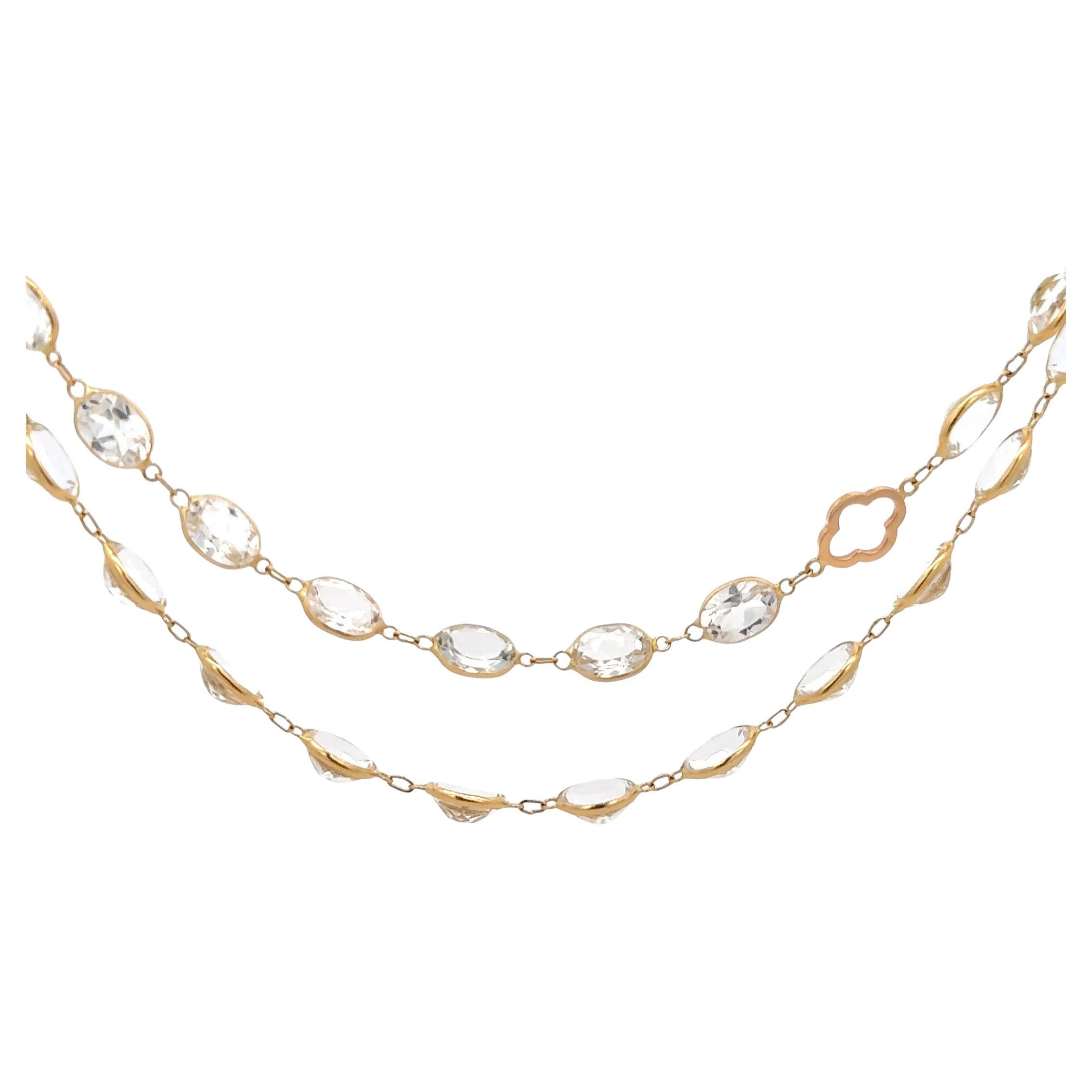 White Topaz 34" Necklace 18K Yellow Gold For Sale