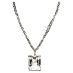 80 Carats White Topaz Pendant with Pave Diamonds Chain Necklace