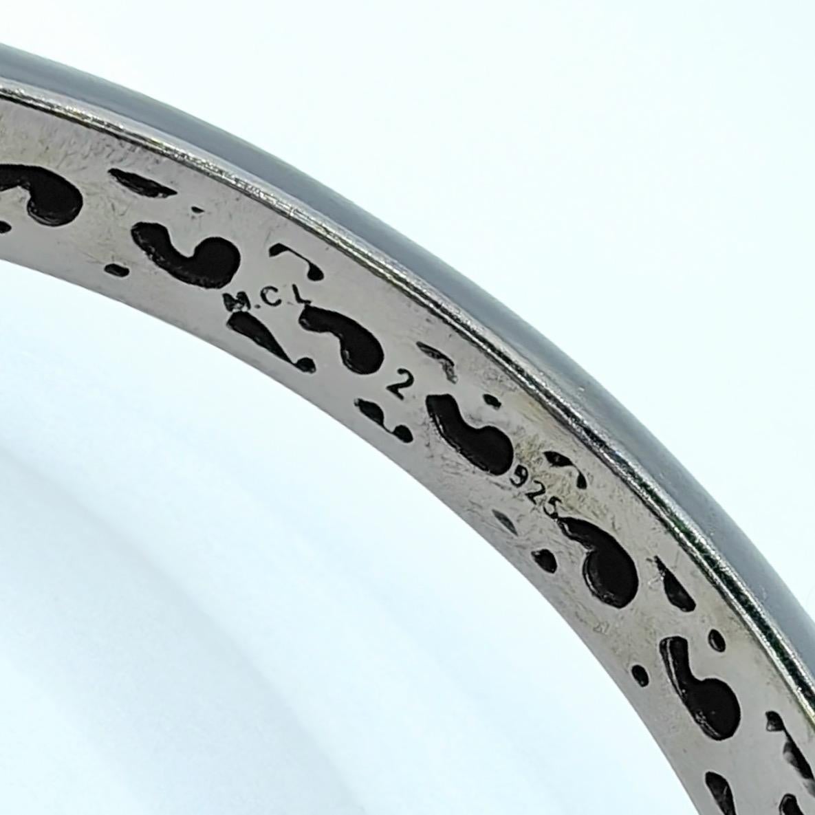 White Topaz and Black Sapphire Starburst Motif Cuff Bracelet in Sterling Silver 1