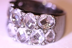 White Topaz and Diamond Band Ring 14 Karat White Gold Rhodium-Plated