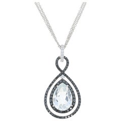 White Topaz and Diamond Halo Pendant Necklace, 18 Karat Gold 10.12 Carat