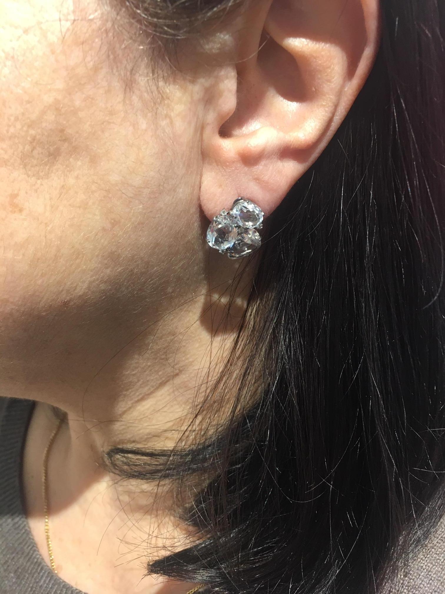 Modern White Topaz and Diamond Stud Statement Earrings