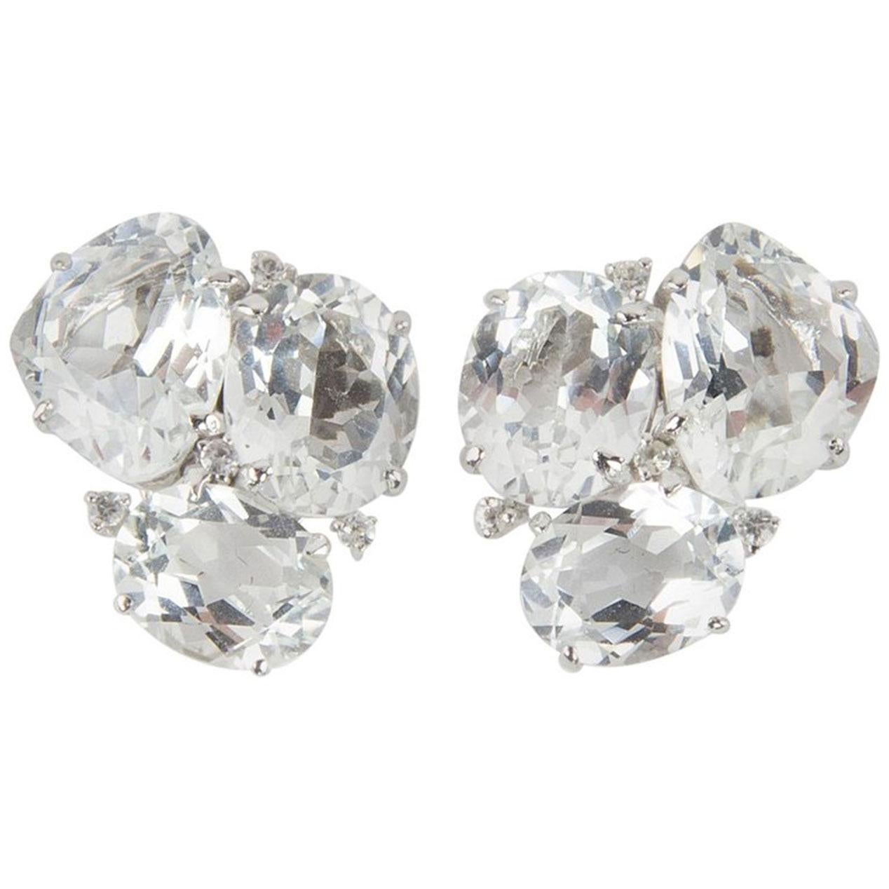 White Topaz and Diamond Stud Statement Earrings In New Condition In Montreal, QC